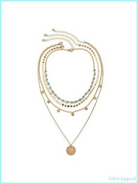 Gold Layered Turquoise Necklace Set Boho Coin Pendant Women Jewelry